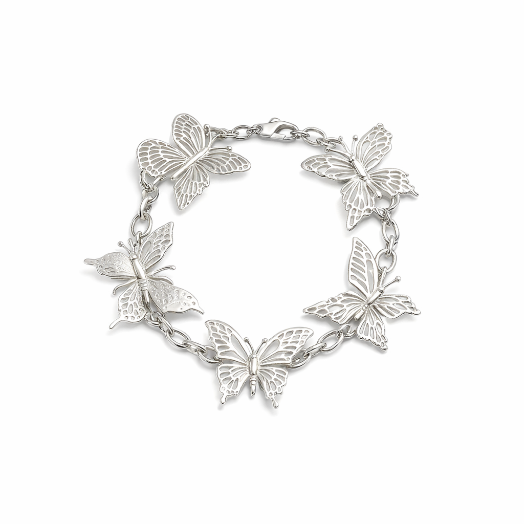 Silver Tropical Bracelet With Butterflies