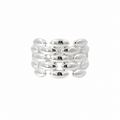 Sterling silver chain ovals ring with polished rounded details on a white background