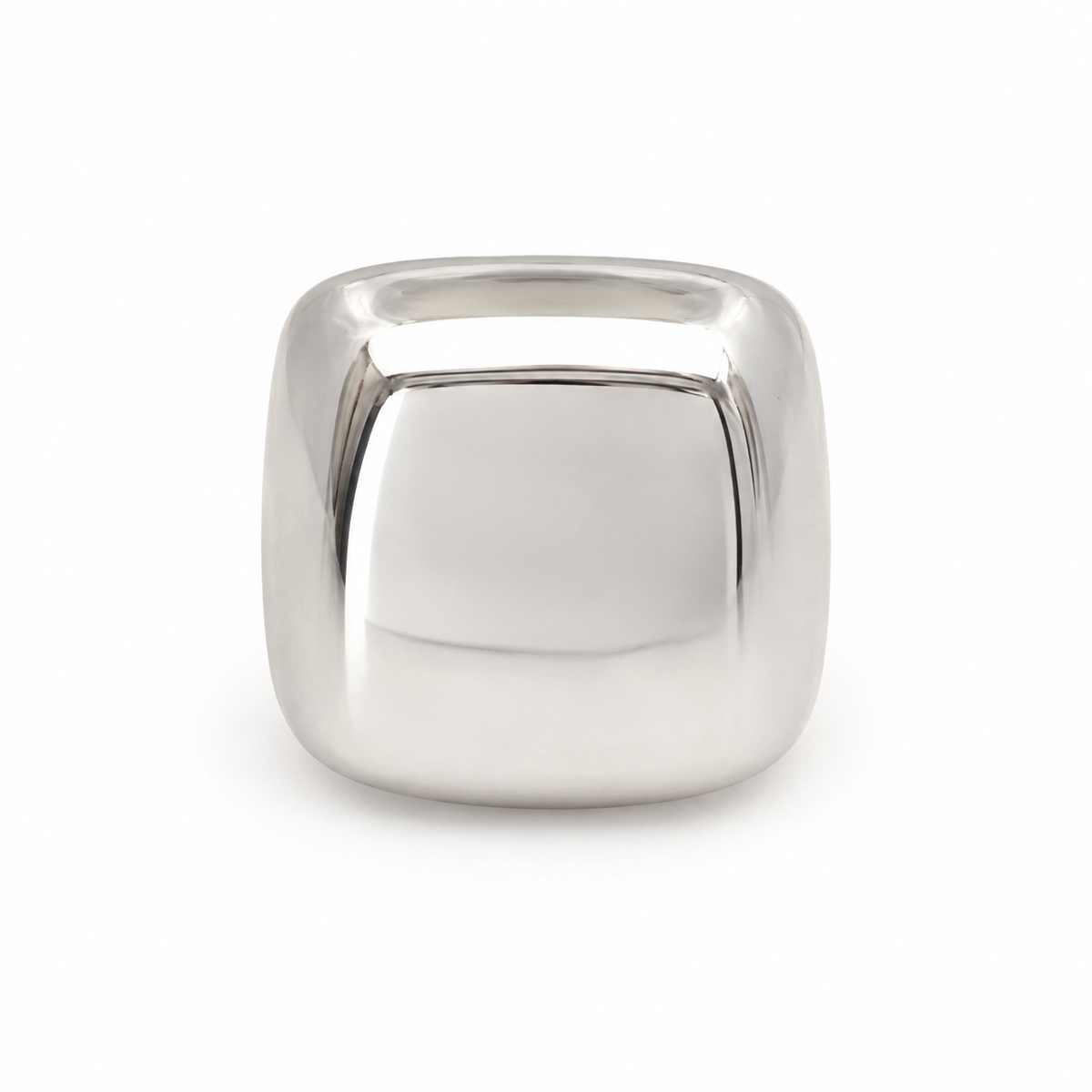 Chunky soft square sterling silver ring with a polished finish on a white background