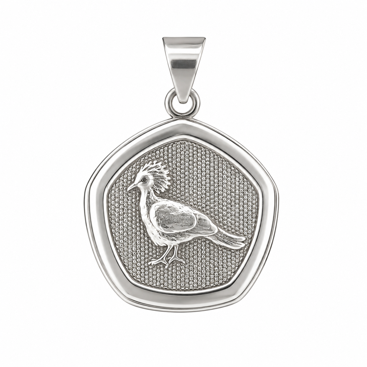 Sterling silver Crowned Victoria Pigeon pendant inspired by Papua New Guinea wildlife