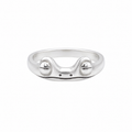 Sterling silver frog eyes ring with raised eye details on a white background
