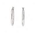Pair of polished sterling silver hoop earrings measuring approximately 25 mm in outer diameter on a white background