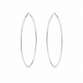 Pair of polished sterling silver hoop earrings measuring approximately 55 mm in diameter on a white background