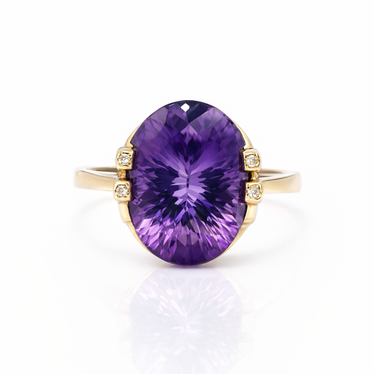 Amethyst And Diamond Ring | 14ct Yellow Gold